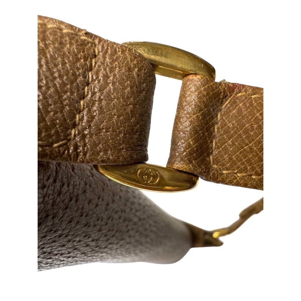 Vintage Gucci Brown Pebbled Leather Shoulder Bag W/Gold Hardware & Red Trim - Picture 4 of 16